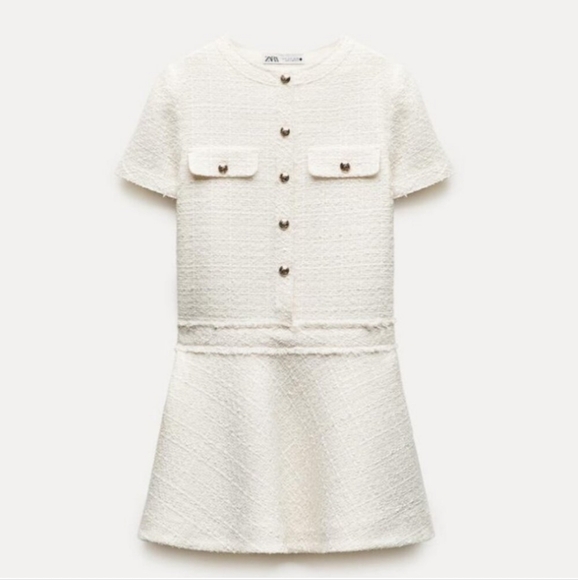 ZARA TEXTURED TWEED MINI DRESS ECRU - Picture 10 of 16